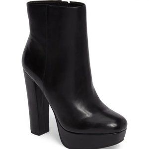 New Jessica Simpson JS Sebille Black Silky Leather Platform Boots Size 6.5